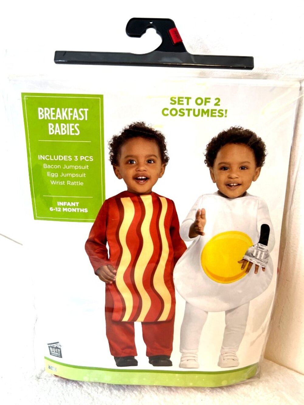 NEW Breakfast Babies Set of 2 Costumes Bacon Eggs Spatula Rattle NEW 6-12 months
